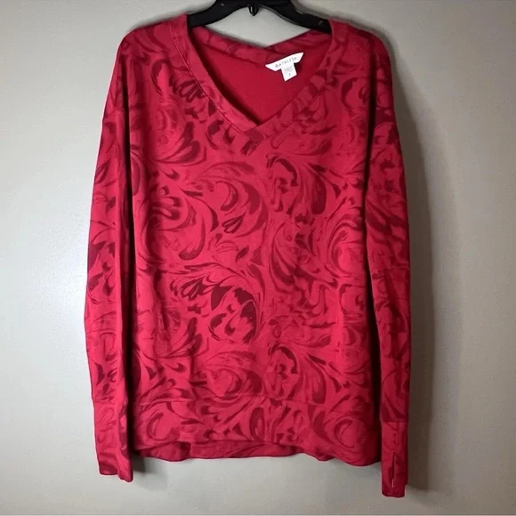 Athleta Coaster Luxe V-Neck Sweatshirt – Agate Red Paisley (Size Small) - Picture 2 of 5